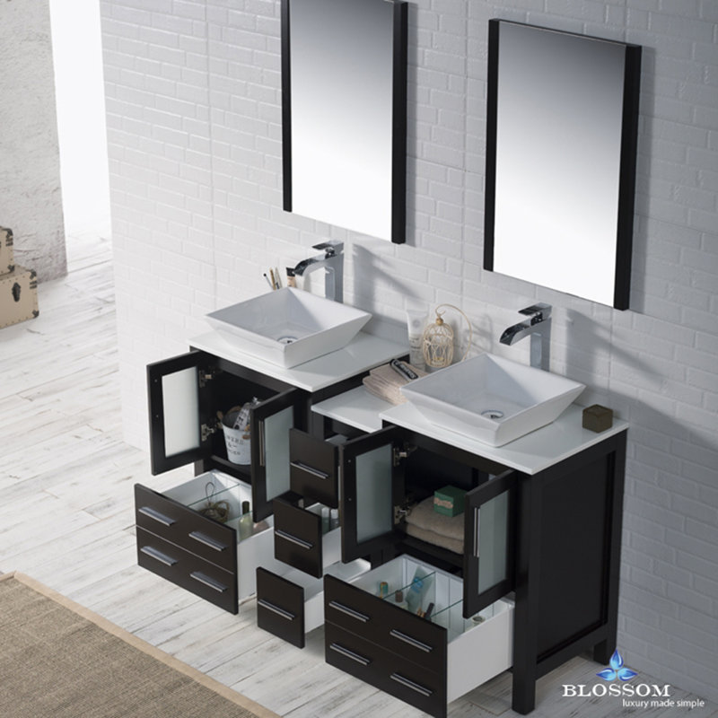 Orren Ellis Mance 60.12'' Free Standing Double Bathroom Vanity with